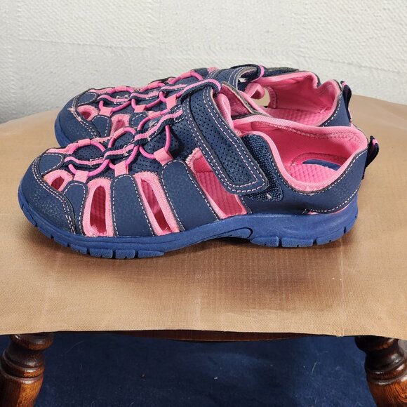 Falls Creek Navy Bright Pink Velcro Strap Closed Toe Bungee Jill Sandals Sz 2M - Picture 8 of 16